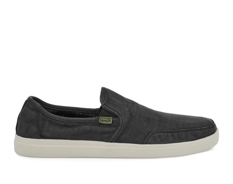 Sanuk Mens Vagabond Slip-On Sneaker Wash Vegan Black Shoes | BRHZGT792